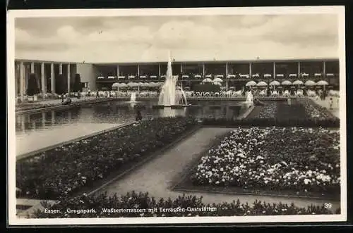 AK Essen, Grugapark, Wasserterrassen mit Terrassen-Gaststätten