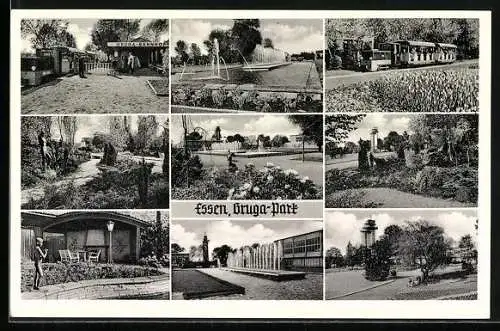AK Essen, Gruga-Park, Gruga-Bahnhof, Kleinbahn, Wasserspiele