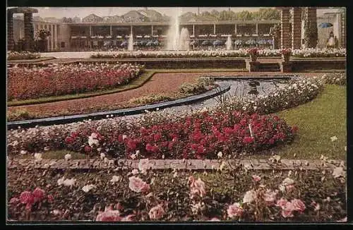 AK Essen, Grosse Ruhrländische Gartenbau-Ausstellung 1929, Blick von Pergolagarten nach den Gruga-Terrassen-Gaststätten