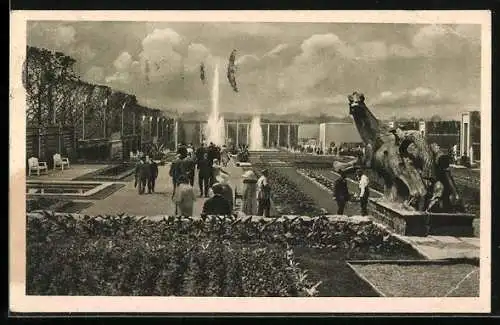 AK Essen, Grosse Ruhrländische Gartenbau-Ausstellung 1929, Blick über Sommerblumen-Terrassen