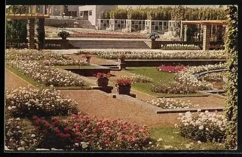 AK Essen, GRUGA Grosse Ruhrländische Gartenbau-Ausstellung 1929, Pergolagarten mit Rosenanlage und Rosencafé