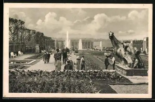 AK Essen, Gruga 1929, Grosse Ruhrländische Gartenbau-Ausstellung, Blick über die Sommerblumen-Terrassen