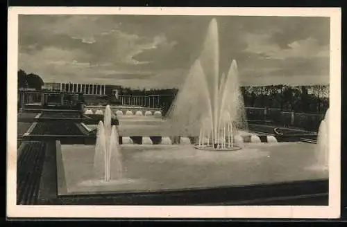 AK Essen, grosse ruhrländische Gartenbau-Ausstellung 1929, Wasserterrassen gegen Rosencafé