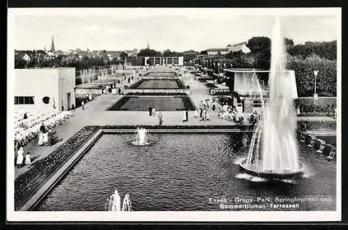 AK Essen, Gruga-Park, Springbrunnen und Sommerblumen-Terrassen