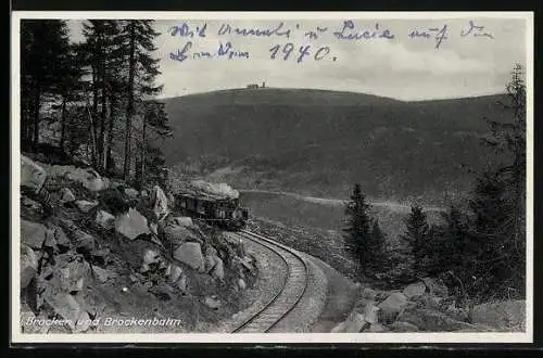 AK Brocken, Brockenbahn fährt den Berg hinauf