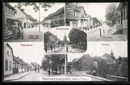 AK Benneckenstein, Strasse in der Oberstadt, Johannesplatz, Wildenbachstrasse