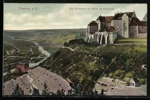 AK Freyburg a. U., die Neuenburg und Weinberg aus der Vogelschau