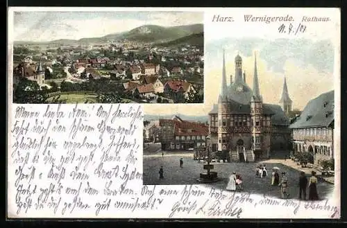 AK Wernigerode, Rathaus und Generalansicht