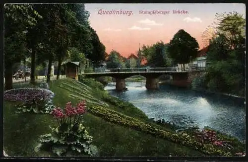 AK Quedlinburg, Stumpfsburger Brücke im Frühling