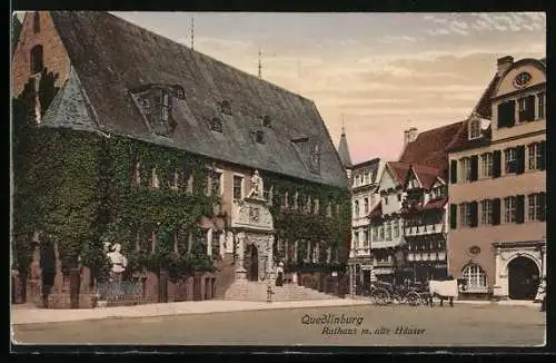 AK Quedlinburg, Rathaus mit alten Häusern