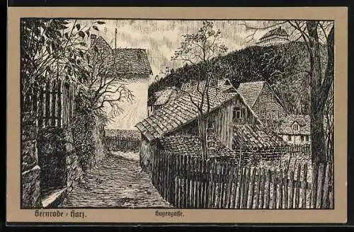 Künstler-AK Gernrode / Harz, Ortsansicht mit Hagengasse