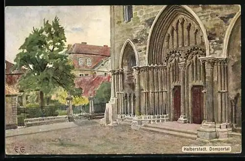 Künstler-AK Halberstadt, das Domportal
