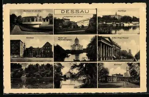 AK Dessau, Schloss, Café Altes Theater, Bahnhof