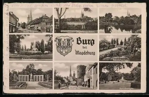 AK Burg / Magdeburg, Bahnhofsanlagen, Breiter Werg, Berliner Tor