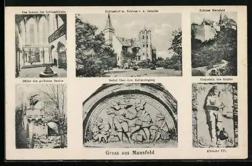 AK Mansfeld, Schloss, Söller des goldenen Saales, Grabstein des Grafen Albrecht VII.