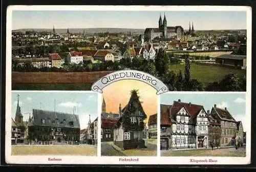 AK Quedlinburg, Panorama, Rathaus, Finkenherd
