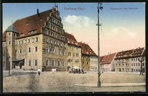 AK Freiberg / Sachsen, Untermarkt mit Museum