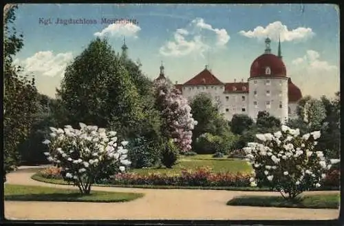 AK Moritzburg / Sachsen, Blick zum Königlichen Jagdschloss