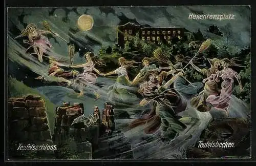AK Teufelsbecken, Teufelsschloss, Die Sage vom Hexentanzplatz