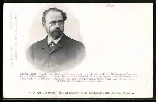 AK Emile Zola, Portrait und Kurzvita