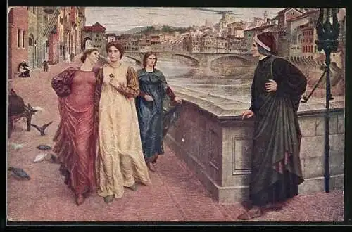 Künstler-AK Holiday: Alighieri Dante, Das Treffen mit Beatrice