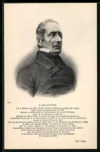 AK Alphonse de Lamartine, Portrait des Schriftstellers
