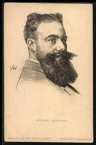 Künstler-AK Hermann Sudermann mit ausgeprägtem Bart