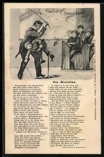 AK Friedrich Stoltze, Die Blutblas, Gedicht und Szenenbild, Stoltze-Postkarte
