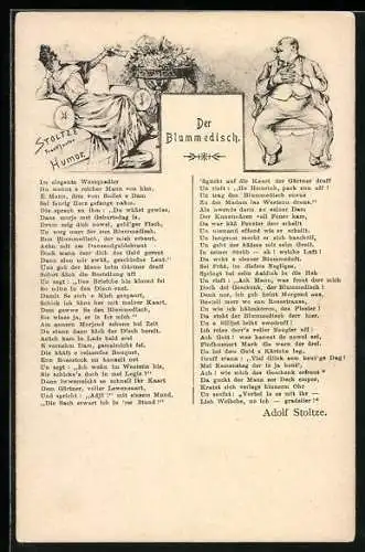 AK Friedrich Stoltze, Der Blummedisch, Gedicht und Szenenbild, Stoltze-Postkarte