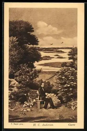 AK H. C. Andersen, Portrait des Dichters im Grünen