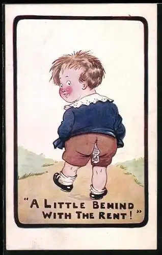 AK Rückenansicht von Jungen mit gerissener Hose, Scherz