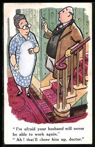 AK Mann an der Treppe mit Frau, Scherz