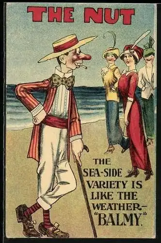 AK Mann schaut Frauen am Strand hinterher, Scherz