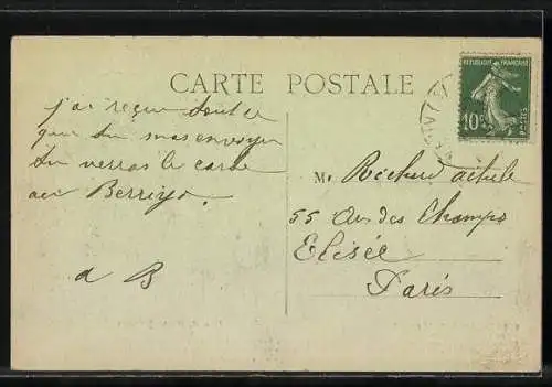 Künstler-AK Morvan, Scènes Morvandelles, Frau pumpt einen Autoreifen auf, Im Vordergrund eleganter Herr und Frau, Scherz