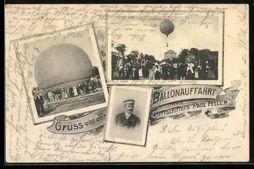 AK Ballon-Auffahrt des Luftschiffers Paul Feller
