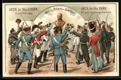 Lithographie Jubiläum zum 70. Geburtstag von König Albert von Sachsen
