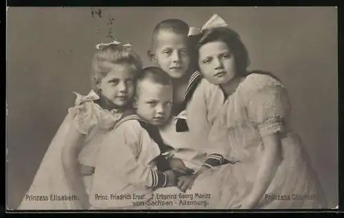 AK Prinzessin Elisabeth von Sachsen-Altenburg mit Prinz Friedrich Ernst, Erbprinz Georg Moritz u. Prinzessin Charlotte
