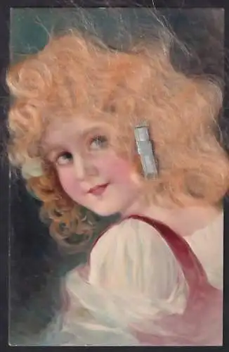 Echt-Haar-AK Blondes Mädchen mit Schleife