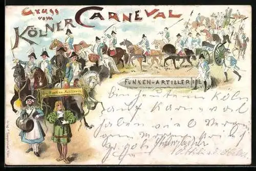 Lithographie Gruss vom Carneval, Faschingsumzug