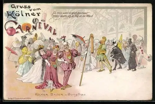 Lithographie Kölner Carneval, Kölner Bauer und Jungfrau