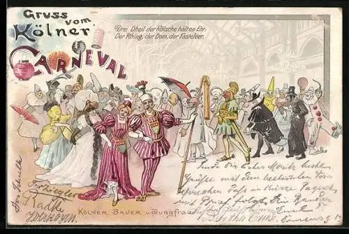 Lithographie Kölner Carneval, Kölner Bauer und Jungfrau