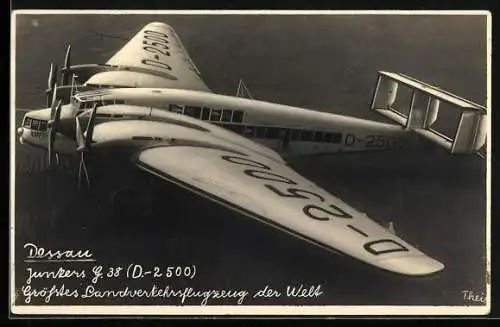 AK Dessau, Junkers Grossflugzeug Ju G38 D-2500 auf dem Rollfeld
