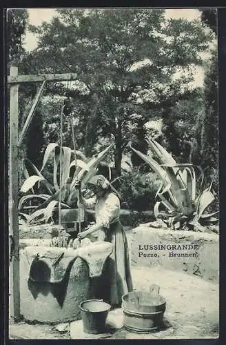 AK Lussingrande, Pozzo, Brunnen, Wasserholerin