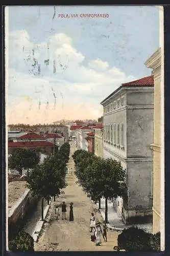 AK Pola, Via Campomarzio aus der Vogelschau