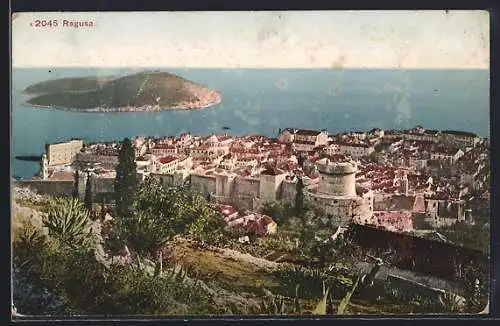 AK Ragusa, Panorama mit Meerblick