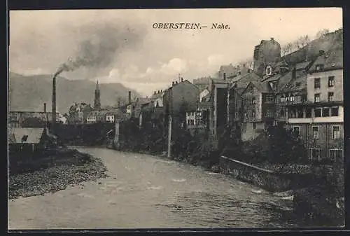 AK Oberstein / Nahe, Ortspartie am Fluss Nahe