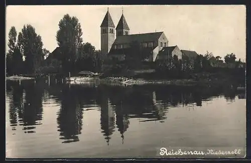 AK Reichenau-Niederzell, Uferpartie mit Kirche