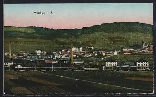 AK Wilthen i. Sa., Teilansicht mit Bahnhof