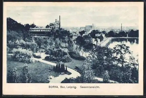 AK Borna /Bez. Leipzig, Gesamtansicht mit Promenade
