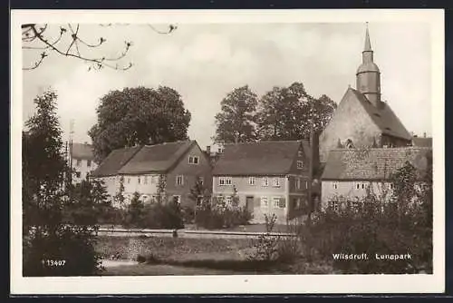 AK Wilsdruff, Lunapark, Ortspartie mit Kirche